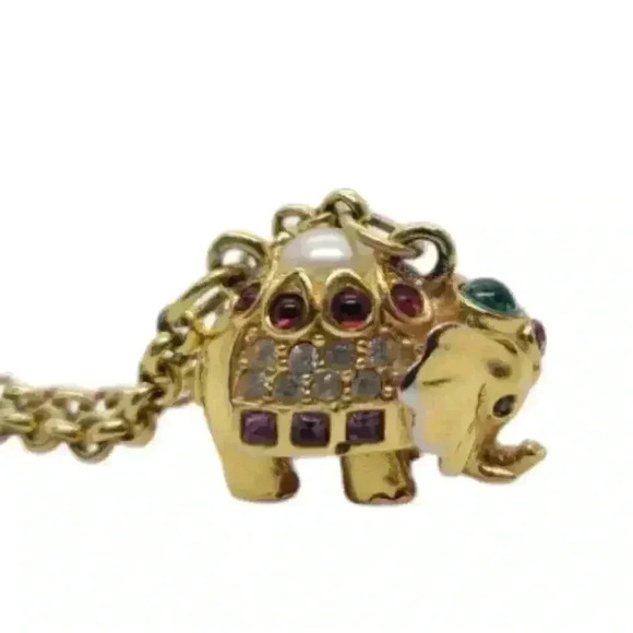 Vintage Joan Rivers Swarovski Crystal Elephant Gold Electroplate Necklace 1990s - Picture 1 of 16